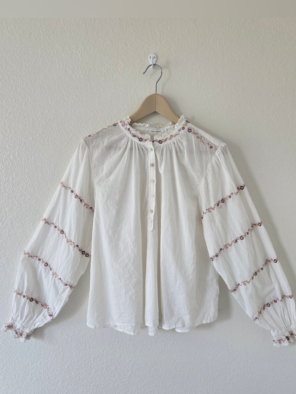 Unsubscribed Cotton Muslin Embroidered Floral Blouse Size 6 Cottagecore Festival